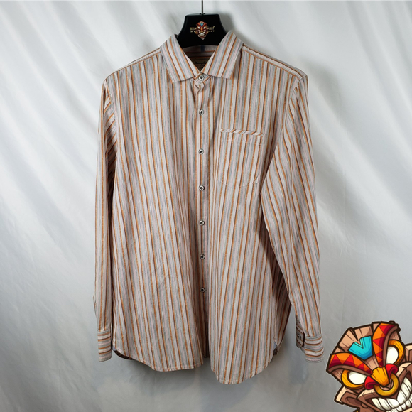 Tommy Bahama Other - Tommy Bahama Mens Orange Pink Gray Stripe Long Sleeve Button Up Shirt Sz LG EUC